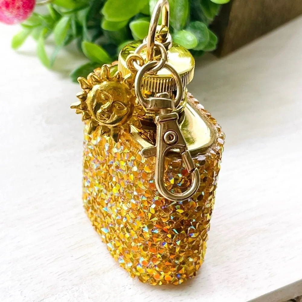 MINI FLASK crystal encrusted keyring IRIDESCENT keyfob CELESTIAL mini flask GOLD - Picture 11 of 13